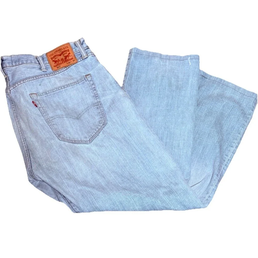 Levi’s 501 Button Fly Jeans Mens W40 L34 Light Wash Straight Leg Denim
